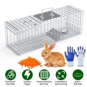 Live Animal Trap Cage 27x7.5x8in Folding Catch and Release Steel Humane Cat Trap for Racoons Stray Cats Rabbits Beavers Hedgehogs Chipmunk Small